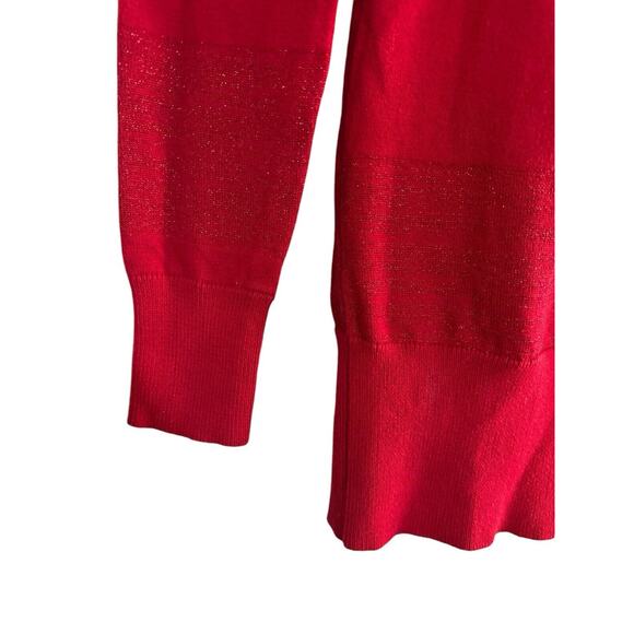 GUESS Red Medium Neck Long Sleeved Sweater Tunic Holiday Sparkle Stripes #3434 - Picture 3 of 11